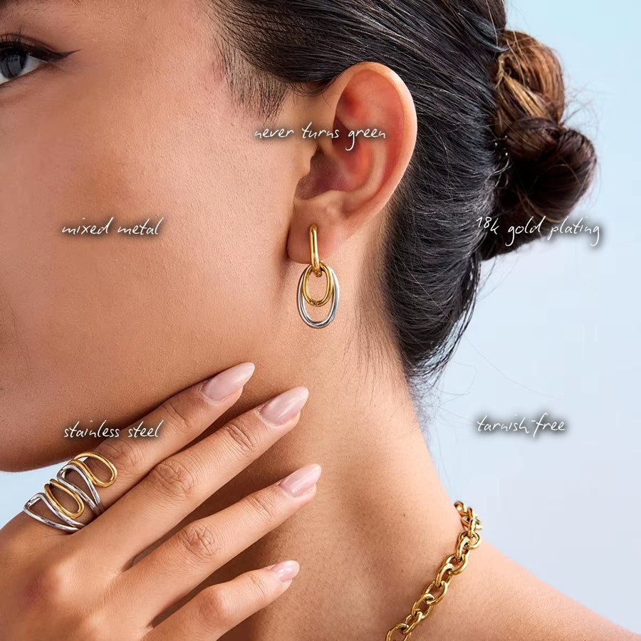 Aris Mixed Metal Linked Hoop Earrings — features