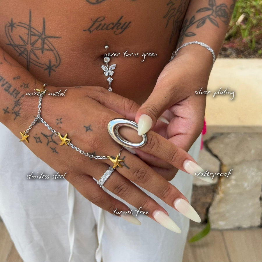 Astra Mixed Metal Hand Chain — features