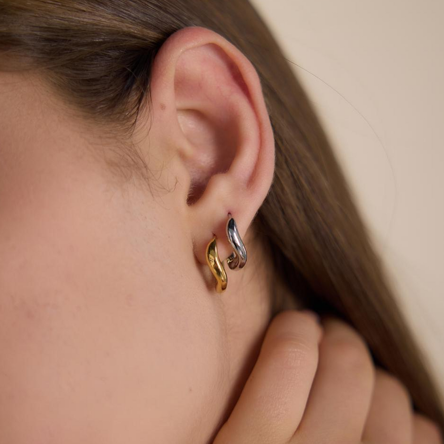 Nova Molten Huggie Earrings on model