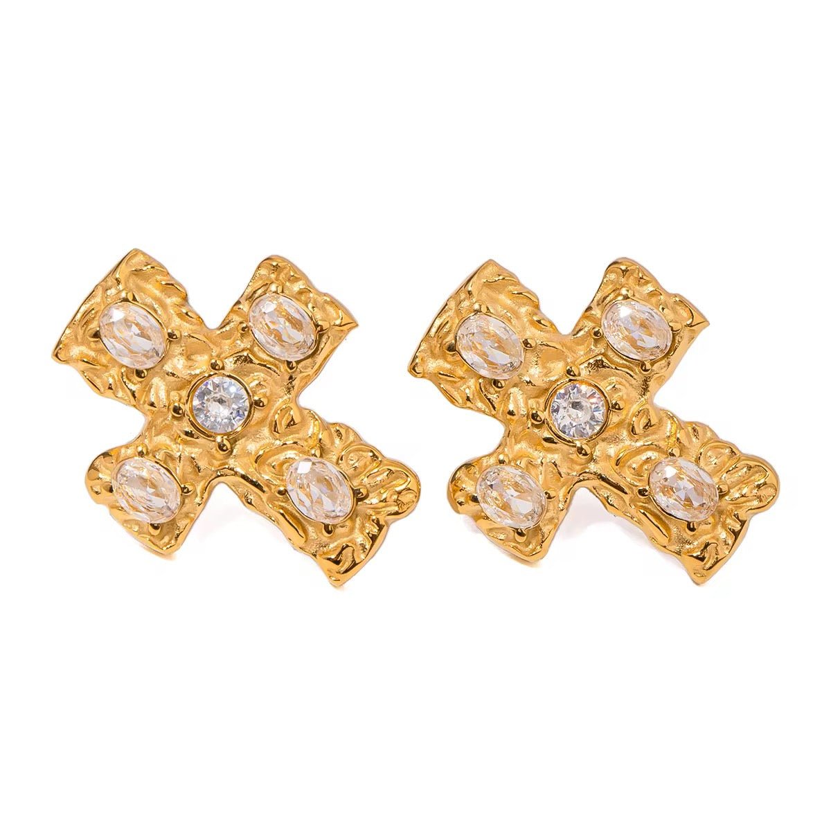 Gold Cross Stud Earrings - ILLUSIVE JEWELS