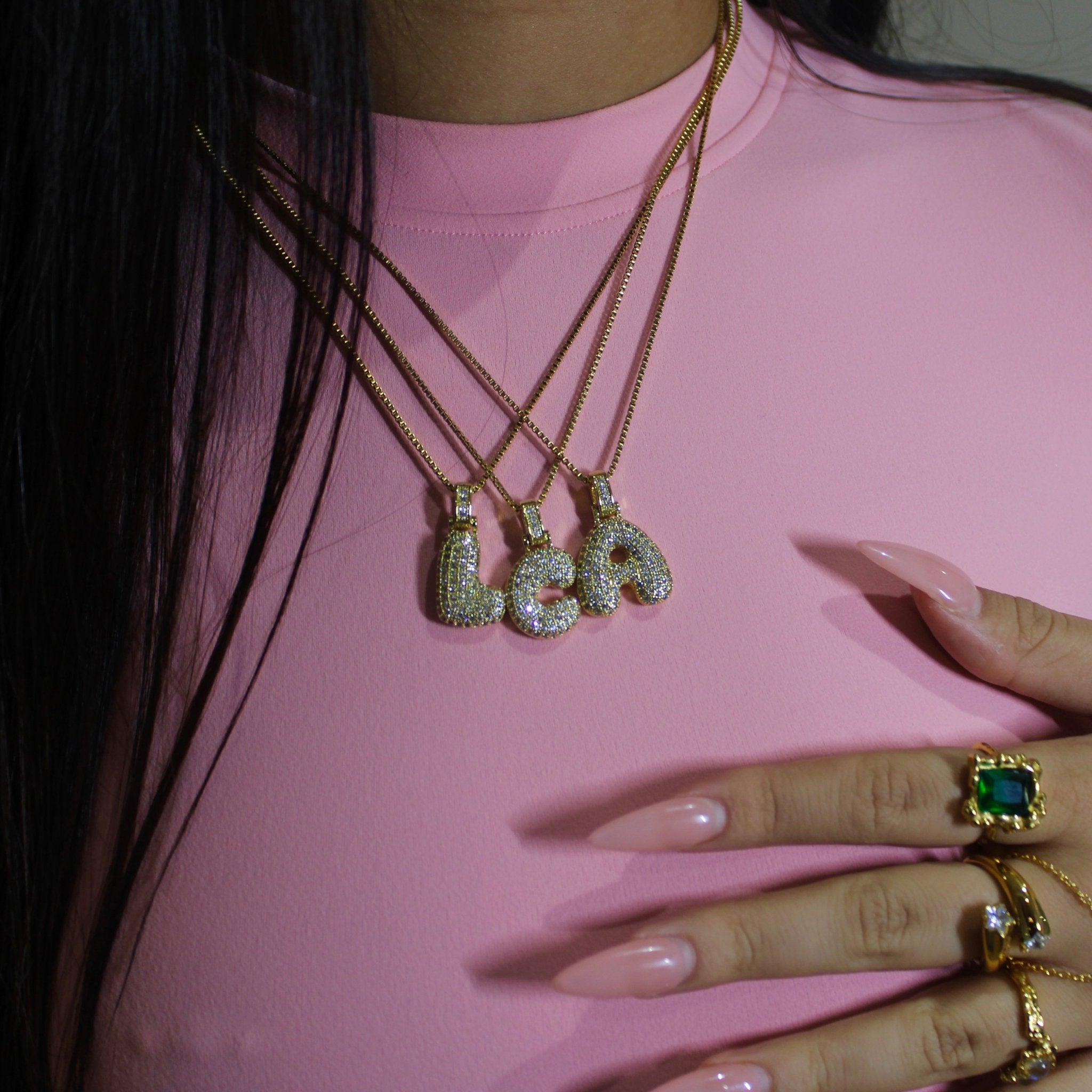 Gold Icy Bubble Letter Initial Necklace - ILLUSIVE JEWELS