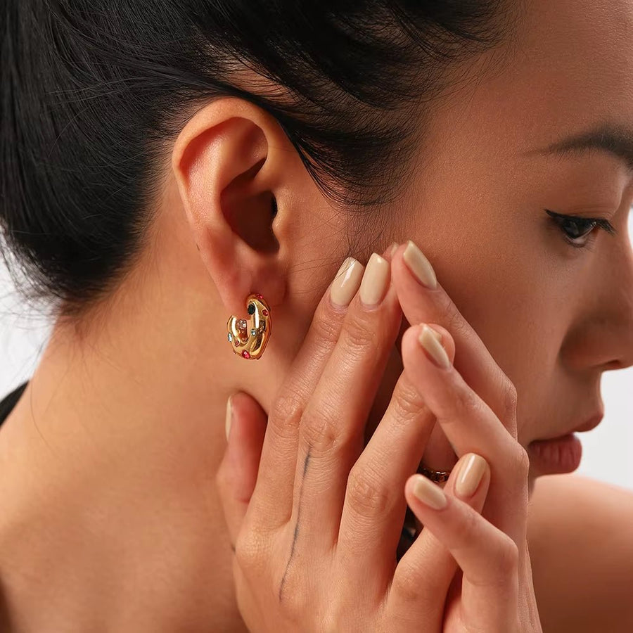 Gold Multi - Coloured Gem Hoop Earrings - ILLUSIVE JEWELS USA