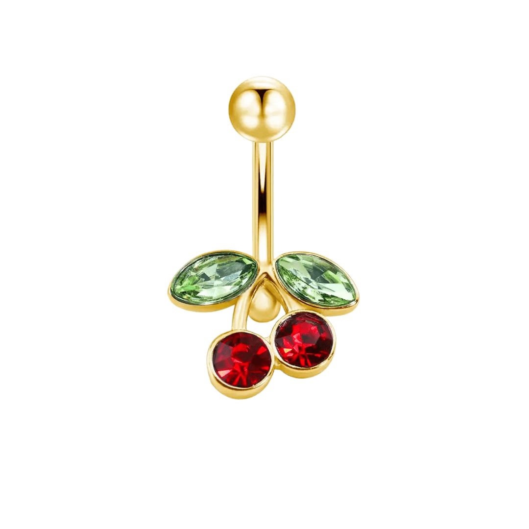 Gold Red Cherry Belly Bar - ILLUSIVE JEWELS