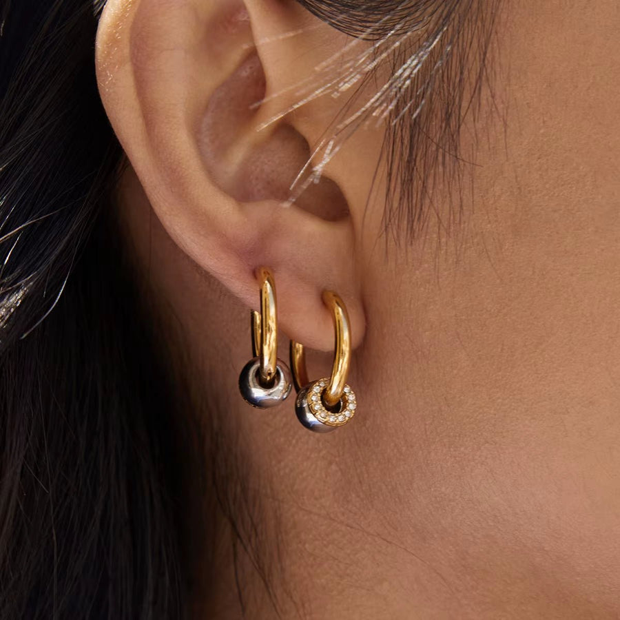 Gold-Silver Crystal Hoop Earrings
