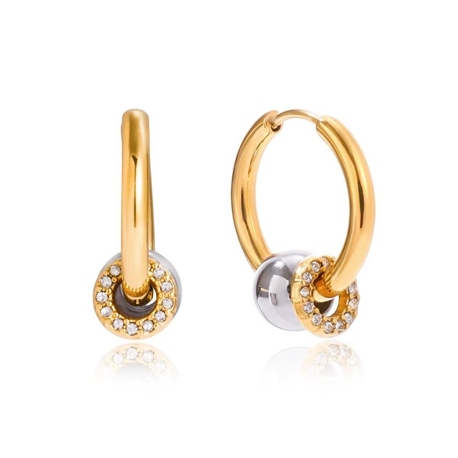 Gold-Silver Crystal Hoop Earrings