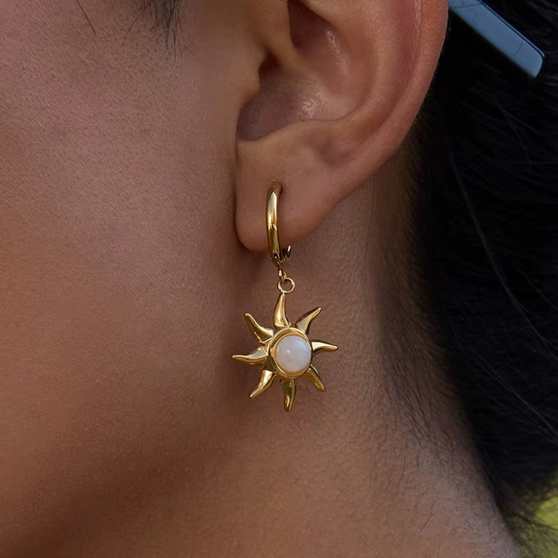 Gold Sun Huggie Hoops - ILLUSIVE JEWELS USA