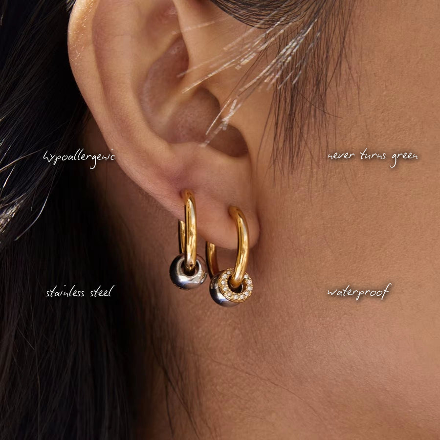 Gold-Silver Crystal Hoop Earrings — features