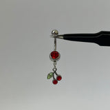 Silver Dangling Cherry Belly Bar