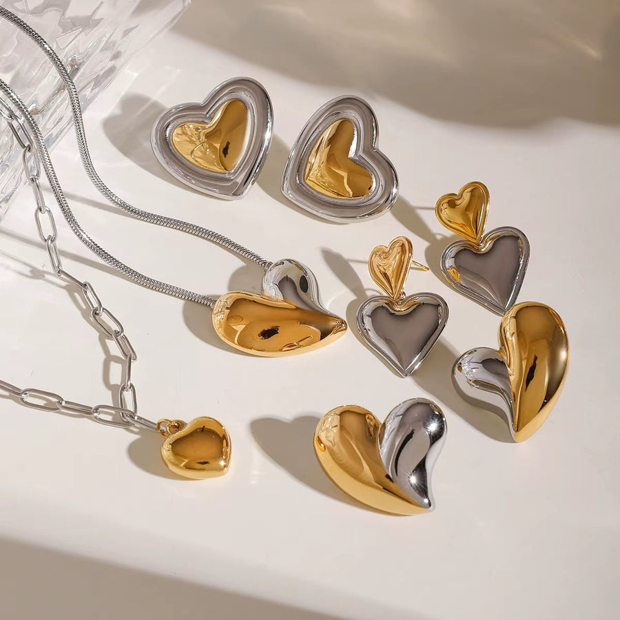 Nina Mixed Metal Heart Stud Earrings - ILLUSIVE JEWELS USA
