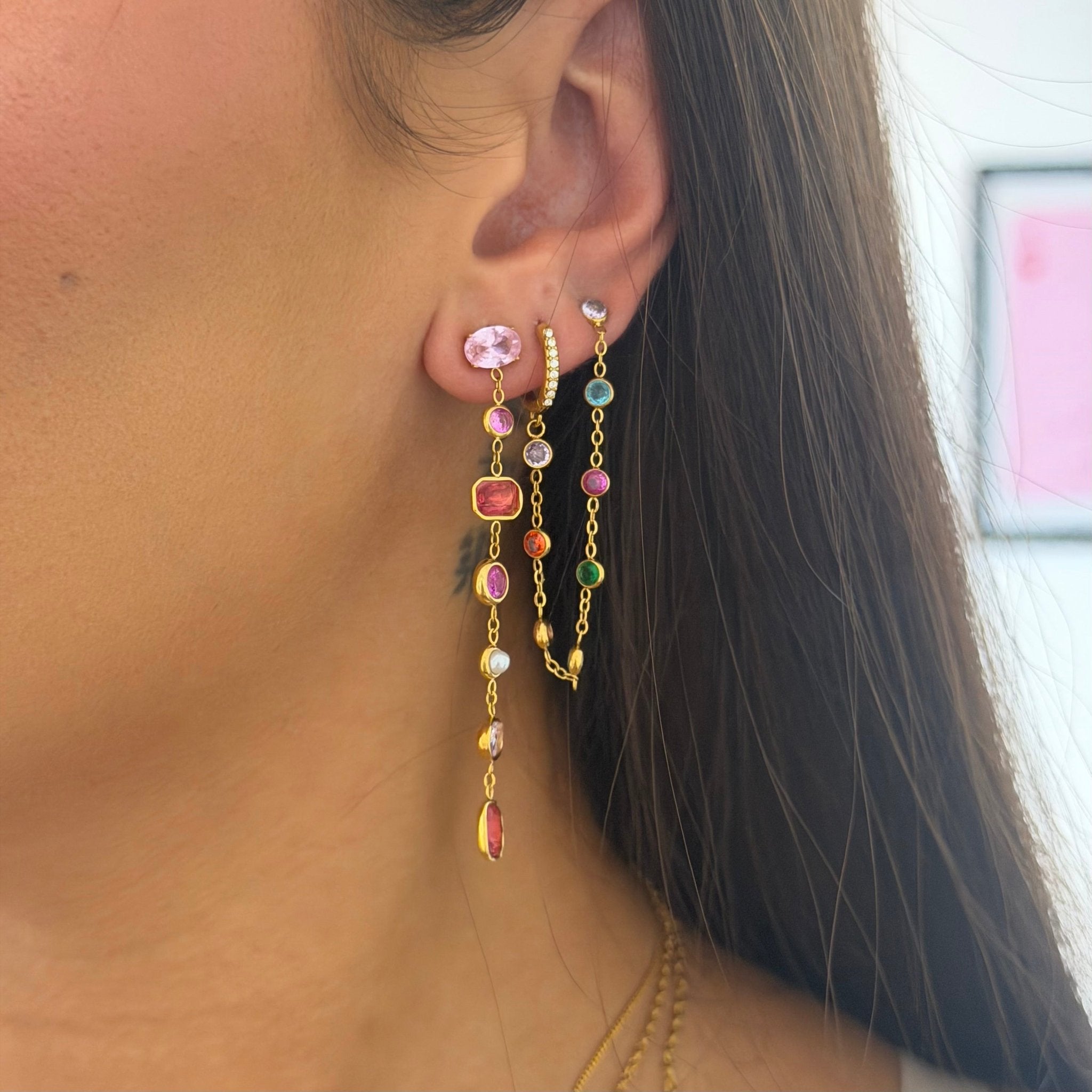 Nova Rainbow Gold Huggie Earring Studs - ILLUSIVE JEWELS