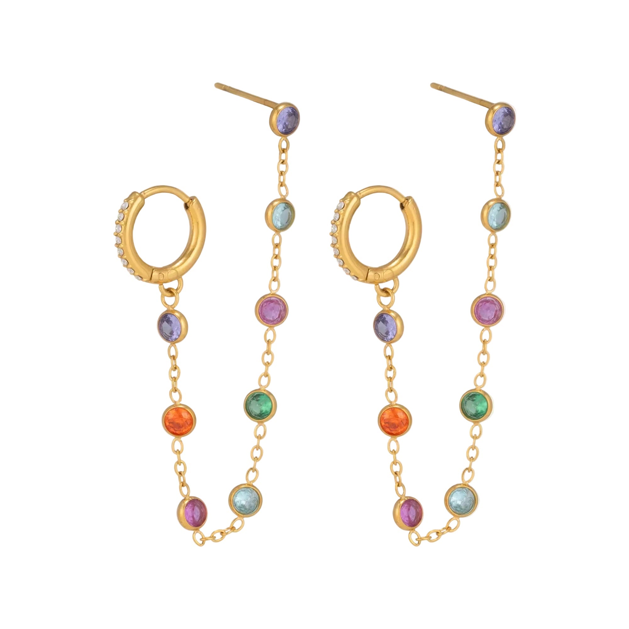 Nova Rainbow Gold Huggie Earring Studs - ILLUSIVE JEWELS