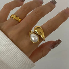 Pearl Chunky Gold Ring - ILLUSIVE JEWELS USA