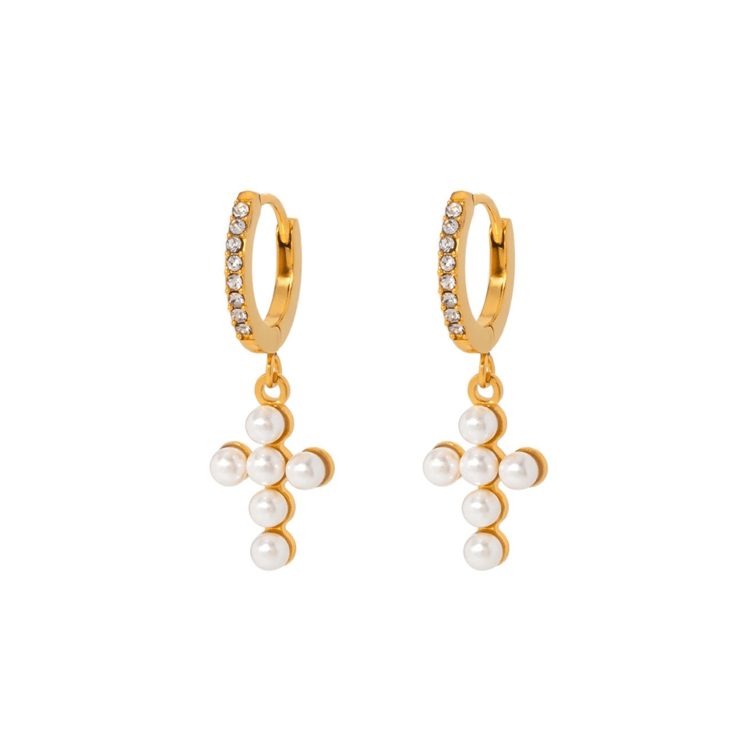 Pearl Cross Huggies - ILLUSIVE JEWELS