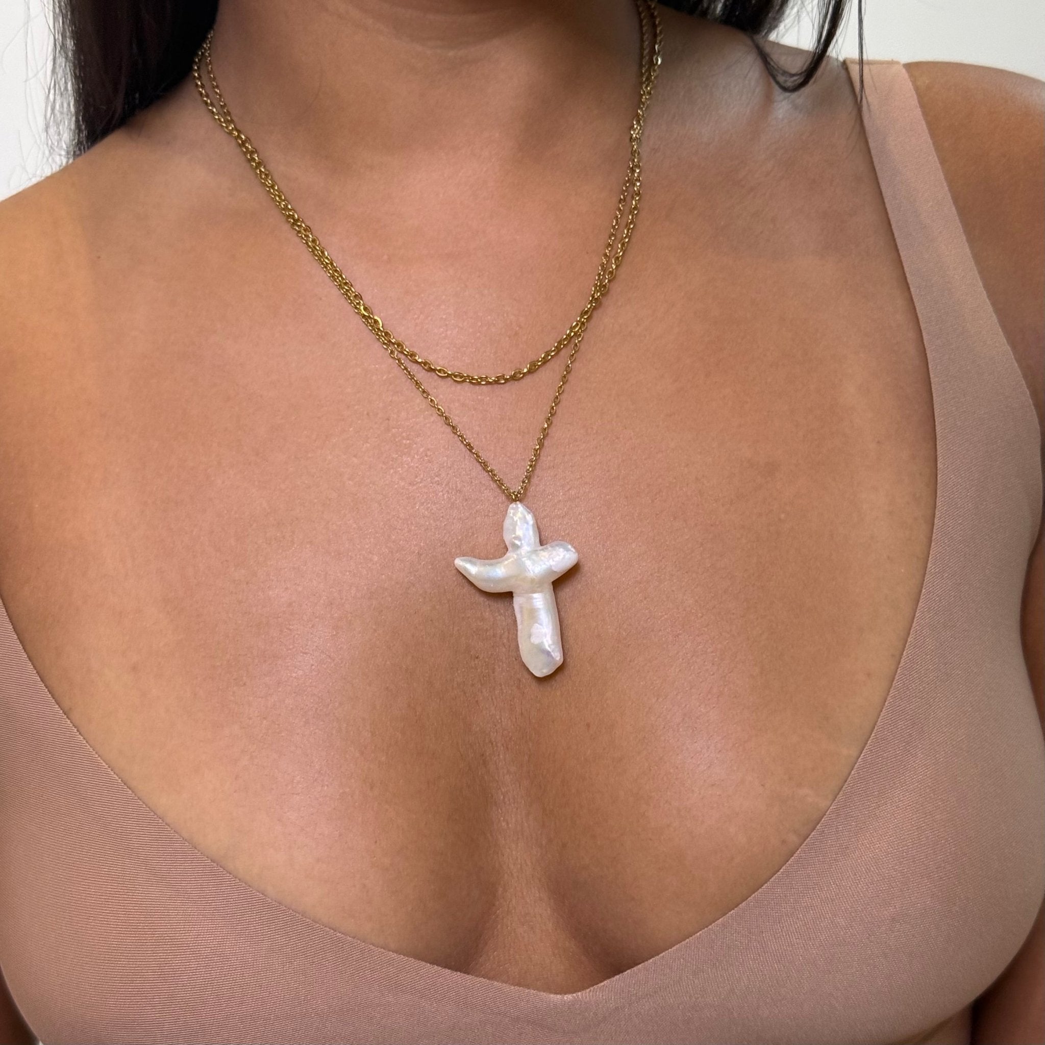 Pearl Cross Layered Necklace - ILLUSIVE JEWELS