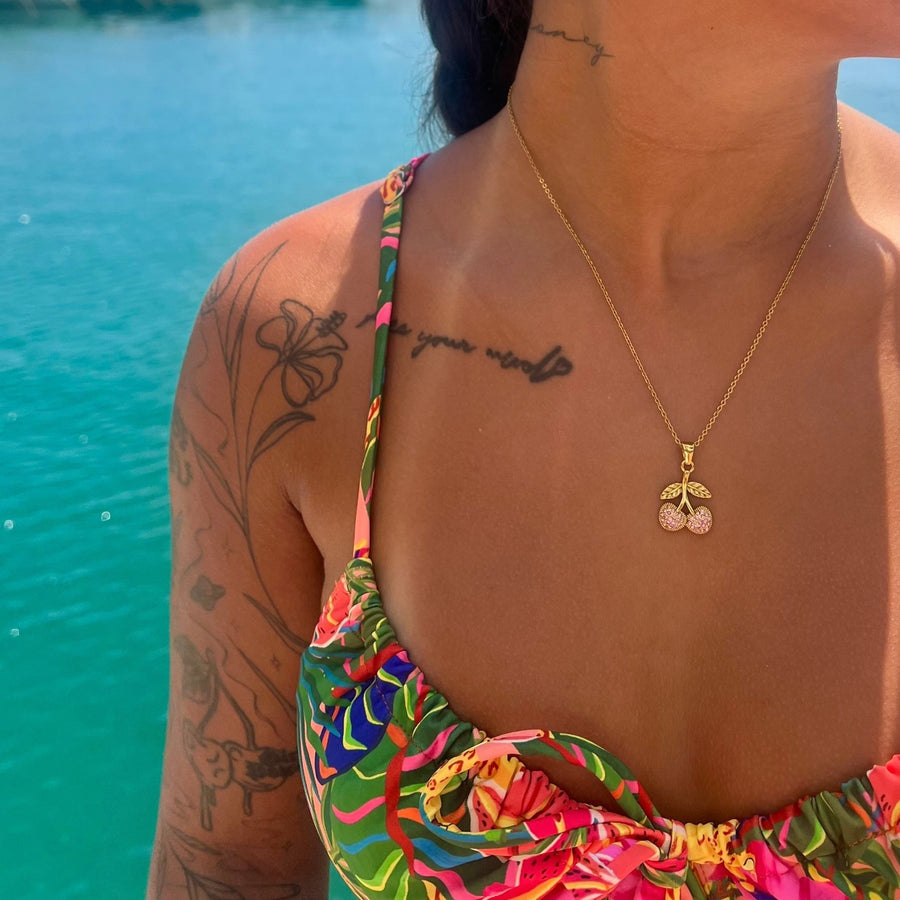 Pink CZ Cherry Necklace