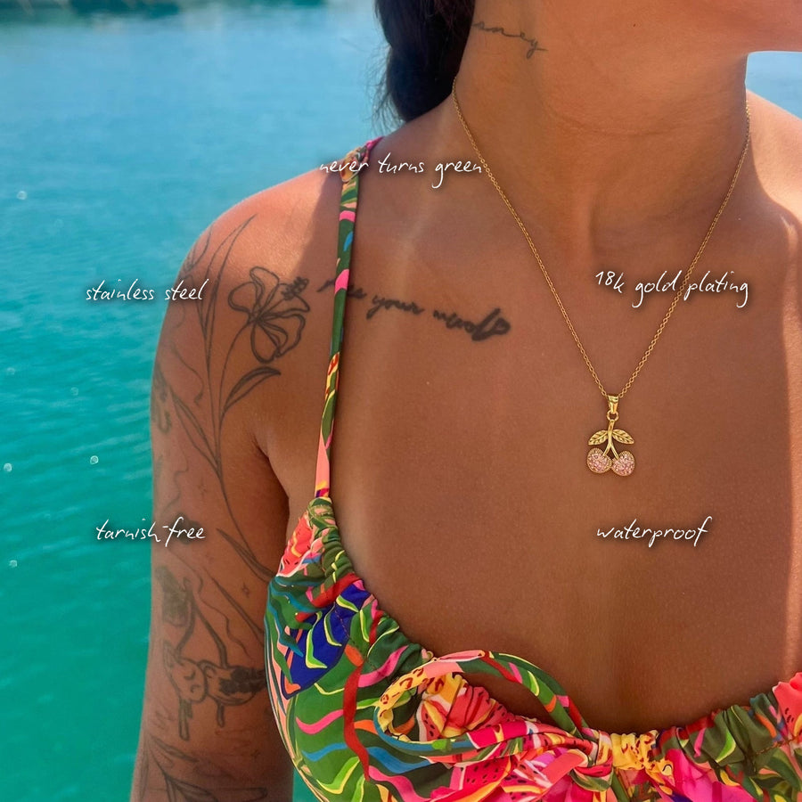 Pink CZ Cherry Necklace — features