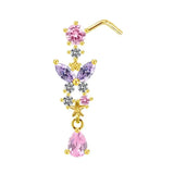 Purple Dangling Butterfly Nose Stud - Gold - ILLUSIVE JEWELS