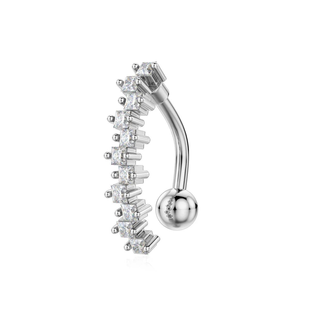 Silver Crystal Belly Bar - ILLUSIVE JEWELS
