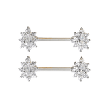 Silver CZ Flower Nipple Bars - ILLUSIVE JEWELS