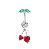 Silver Dangling Love Heart Cherry Belly Bar - ILLUSIVE JEWELS