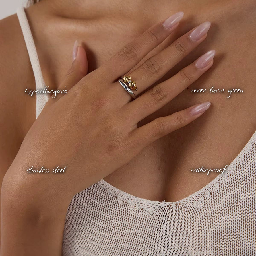 Silver with Gold Hearts Ring — features