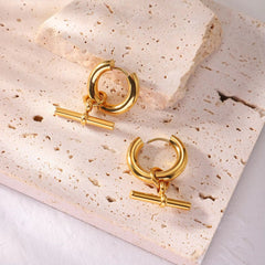 T Bar Gold Hoops - ILLUSIVE JEWELS USA