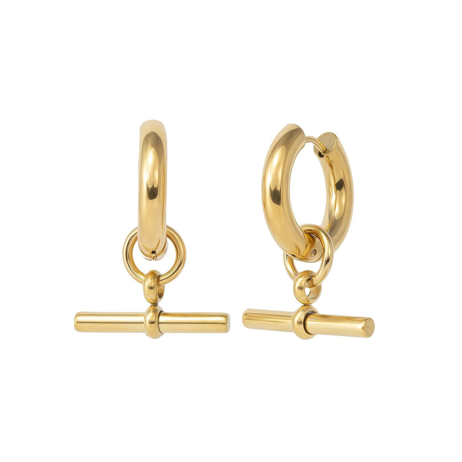 T Bar Gold Hoops