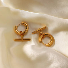 T Bar Gold Hoops - ILLUSIVE JEWELS USA