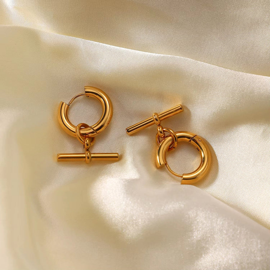 T Bar Gold Hoops