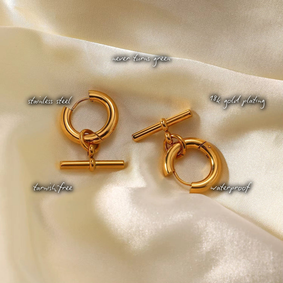 T Bar Gold Hoops — features